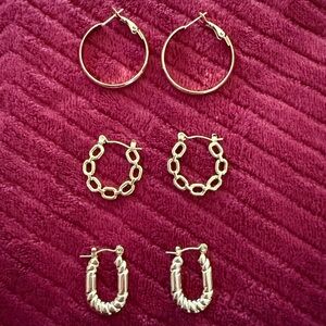 Bundle of 3 NEW Pairs: Elegant Gold Hoop Earrings